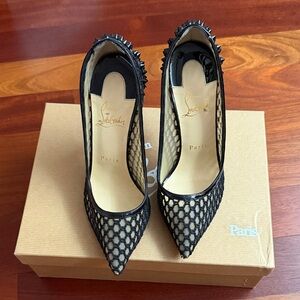 Christian Louboutin Black and Beige Mesh Heels